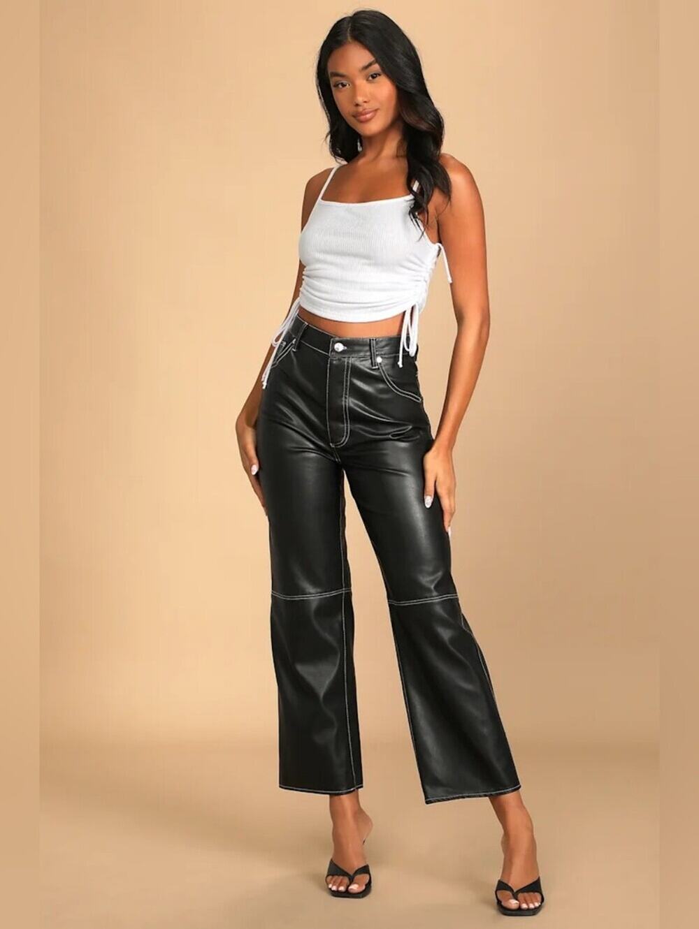 We The Free The It Factor High-Rise Black Faux Leather Wide-Leg Pants